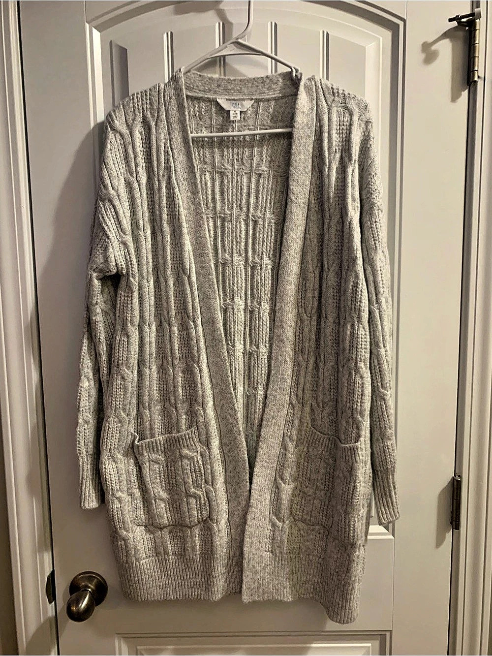 TIME AND TRU Open Front Cable Knit Cardigan Gray Small